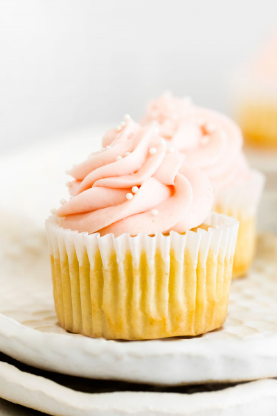 close-up of rhubarb cupcake