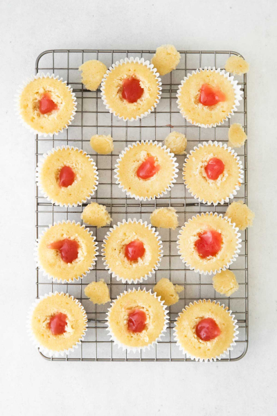 cupcakes with rhubarb jam inside