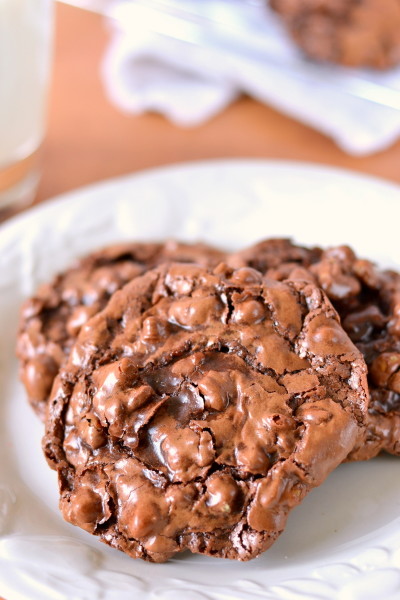 These chocolate puddle cookies have a fudgy interior and a thin crackly top, just like a perfect brownie in cookie form! An amazing gluten-free cookie recipe. They're also dairy-free and grain-free.