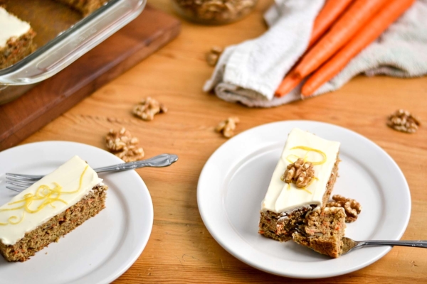 Whole Wheat Carrot Cake with Light Honey Greek Yogurt Cream Cheese Frosting