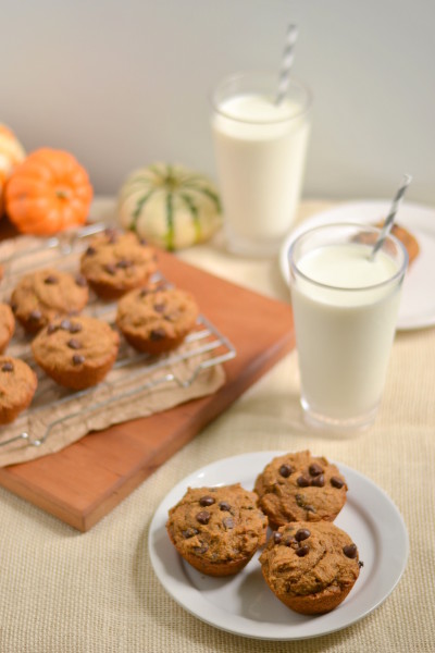 Whole Wheat Chocolate Chip Cream Cheese Surprise Pumpkin Muffins Image