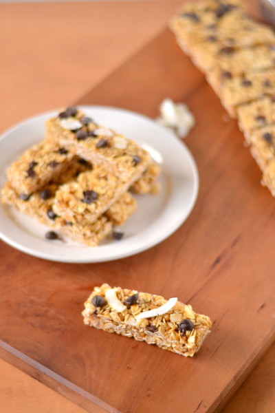 Chewy Dairy Free No Bake Coconut Chocolate Chip Granola Bars Image