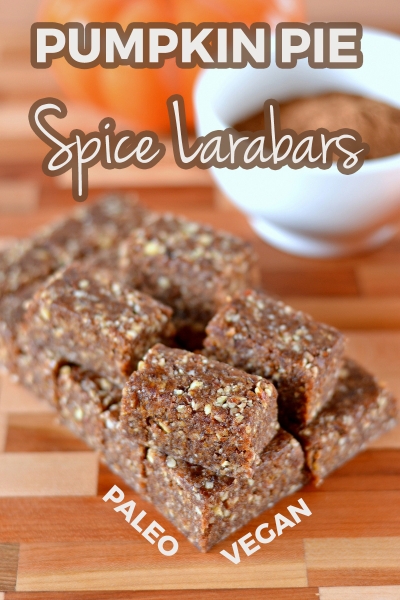  A sweet seasonal treat made with nuts, dates and pumpkin pie spice.  If you like Larabars these pumpkin pie spice larabar bites are for you! Paleo and vegan.