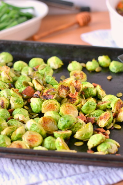 Roasted Brussels Sprouts with Bacon and Pepitas