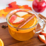 Image of a cup of hot spiced apple cider that uses apple cider or apple juice for a healthy, spicy and easy drink