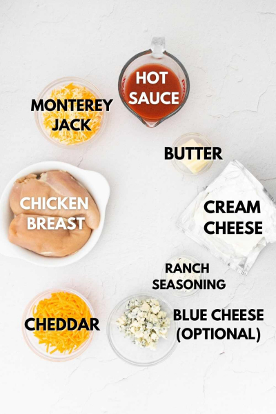 Ingredients for Instant Pot Buffalo Chicken Dip