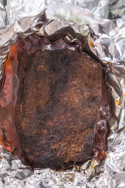 Smoked Corned Beef Brisket in foil