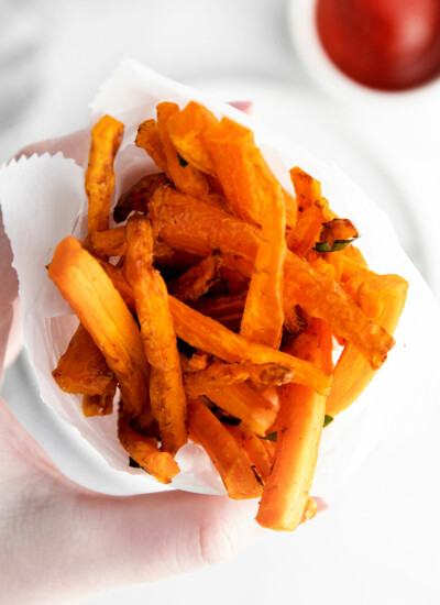 air fryer carrot fries in white bag