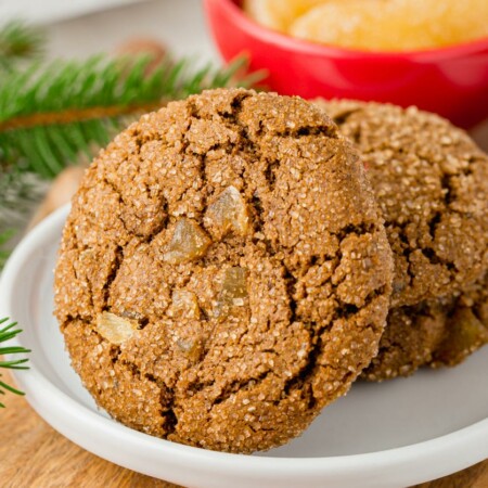 Image of homemade Ina Garten’s ginger cookies that can be made traditionally or you can make these cookies in a healthier way. This recipe also has a vegan option.