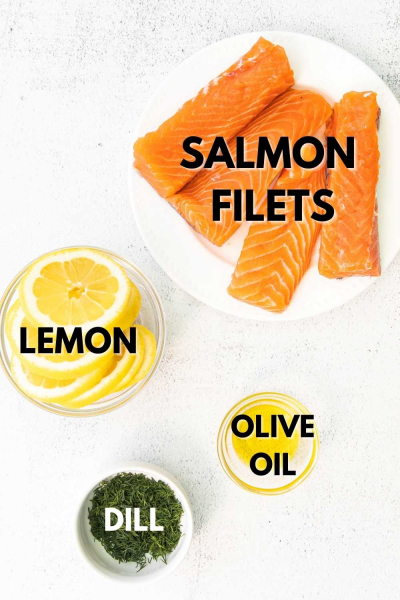 ingredients laid out needed for air fryer salmon