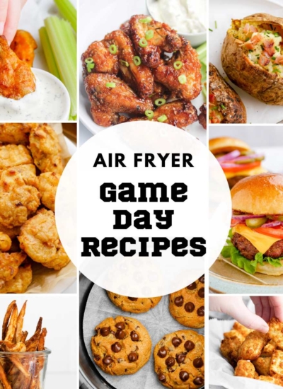 pin image showing different recipes for air fryer game day recipes post