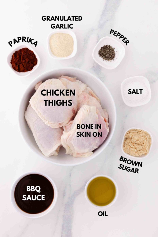 ingredients laid out to make barbequed chicken thighs
