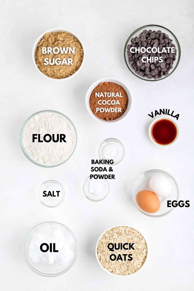 ingredients laid out to make cocoa oatmeal cookies