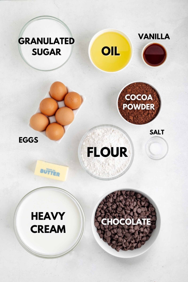 ingredients laid out to make brownies with ganache photo