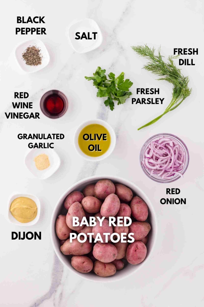 ingredients laid out to make no mayo potato salad