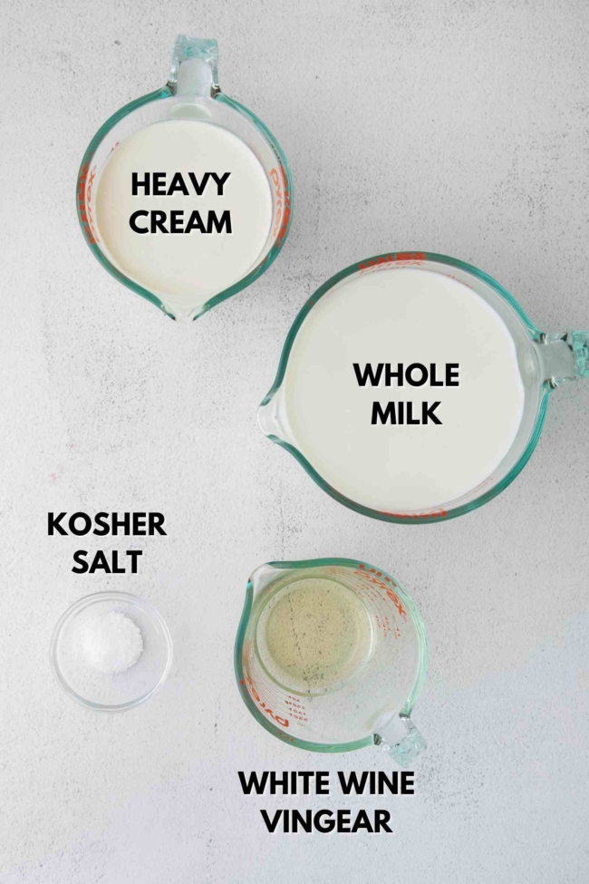 ingredients laid out to make fresh ricotta cheese