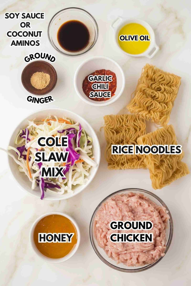ingredients laid out to make honey garlic noodles
