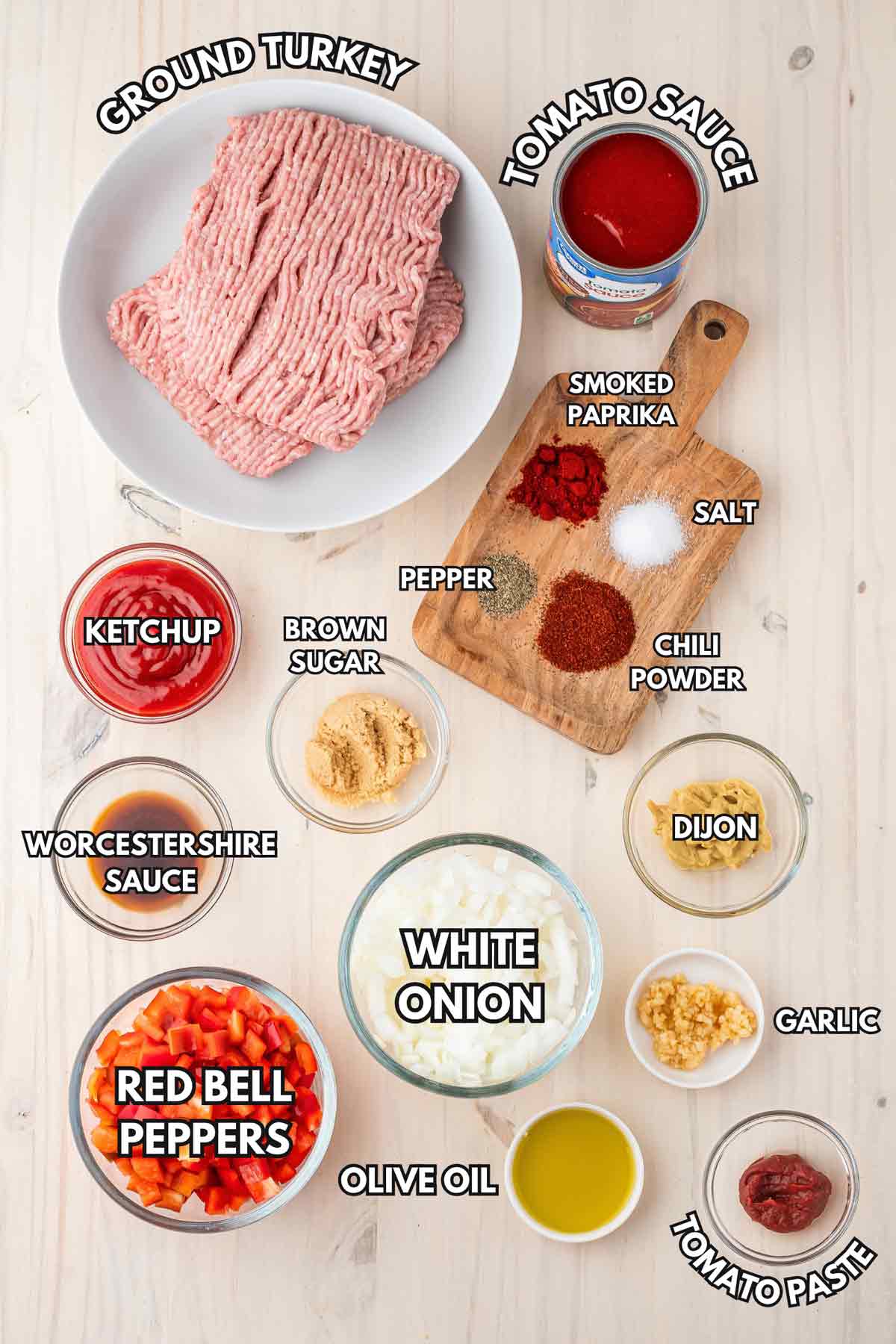 ingredients laid out to make ground turkey sloppy joes
